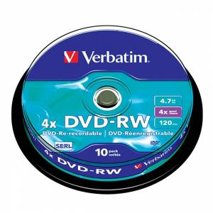 Диск DVD-RW Verbatim, Презаписваем, 4.7 GB, 4x, 10 броя, В шпиндел, office1_2065240014