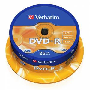 DVD-R Verbatim AZO 4.7GB 16X MATT SILVER SURFACE, 25 броя в шпиндел, 43522